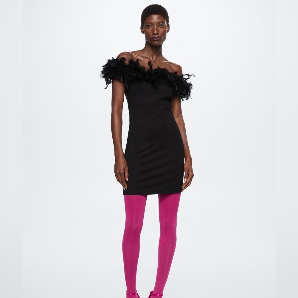 Mango off shoulder feather dress - Picture 4 of 8